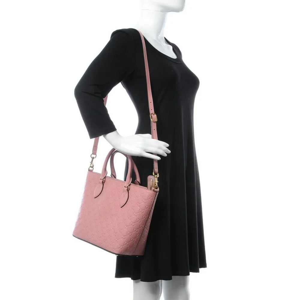 💗 GUCCI Guccissima Small Zippered Bucket Tote Satchel in Rose